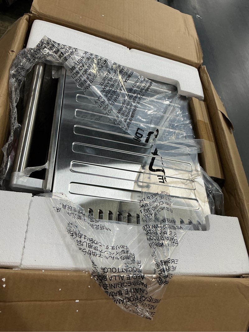 Condition photo showing Good Condition for nuwave bravo air fryer toaster smart oven, 12-in-1 countertop convection, 30-qt xl capacity, 50°-500°f temperature controls, top and bottom heater adjustments 0%-100%, brushed stainless steel look