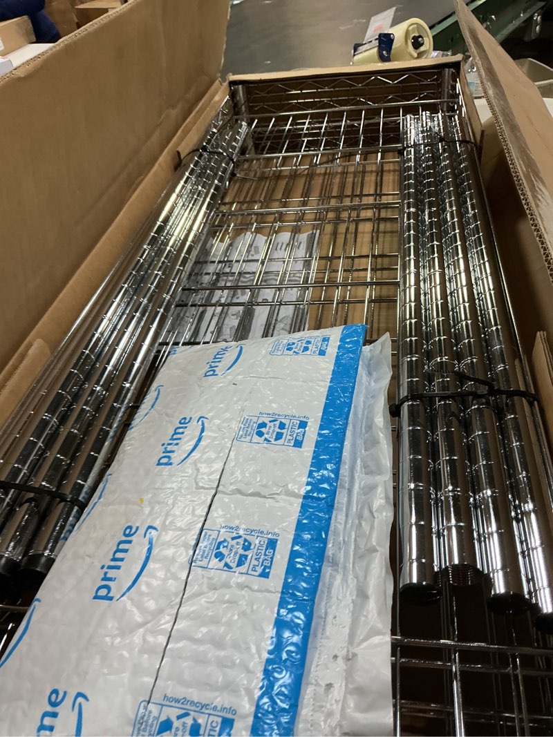 Condition photo showing Good Condition for IZEUK 4-Tier Adjustable Heavy Duty Metal Wire Shelving Unit, Wide Storage Rack Organizer for Garage, Kitchen, Office, Dorm, Warehouse (Silver, 15.8" D x 45.8" W x 59.4" H, 1400 lbs Capacity) 4 Tier,15.8" D x 45.8" W x 59.4" H Chrome