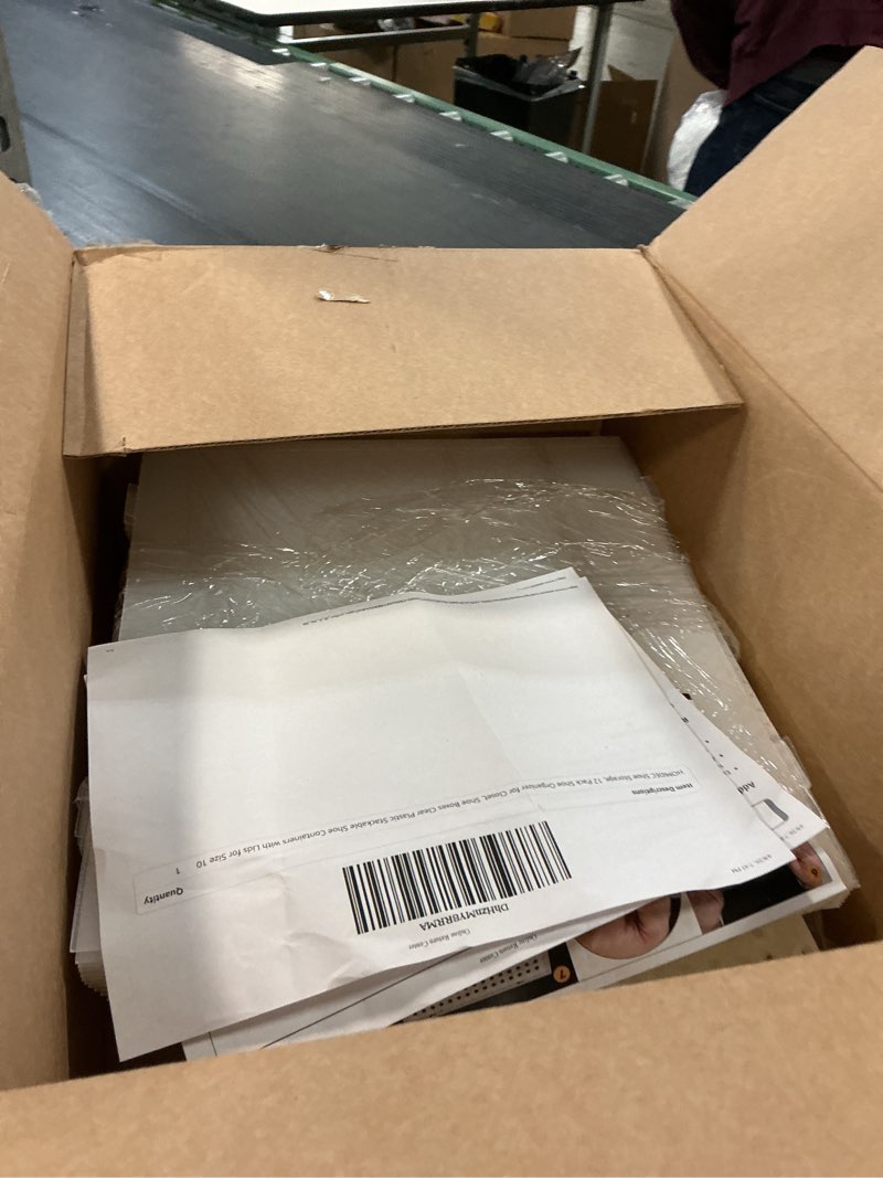 Condition photo showing Good Condition for homidec shoe storage, 12 pack shoe organizer for closet, shoe boxes clear plastic stackable shoe containers with lids for size 10 white l