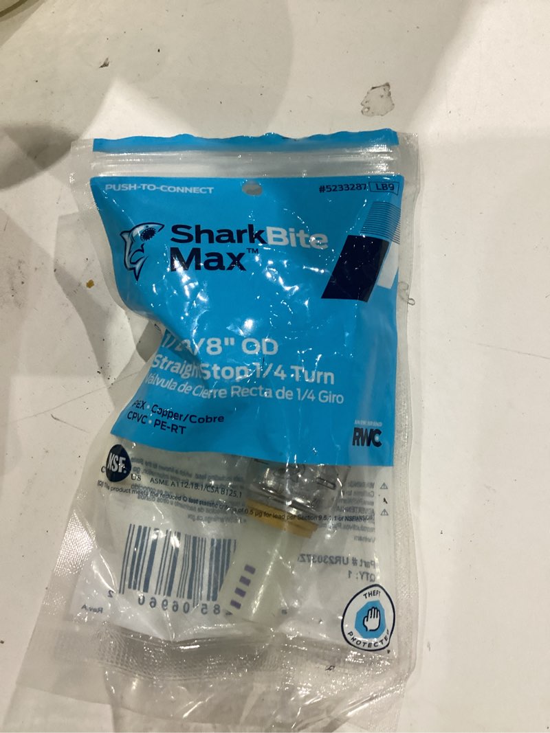 Condition photo showing As Is for sharkbite 1/2-in push-to-connect x 3/8-in compression brass quarter turn stop straight valve
