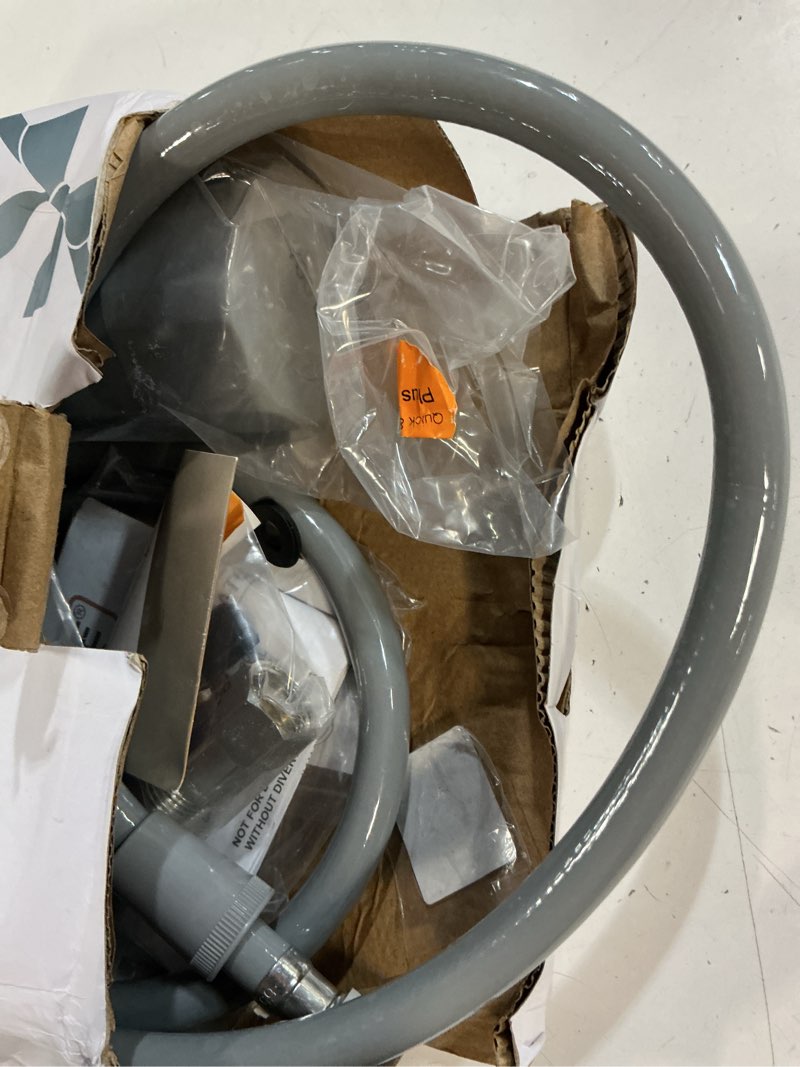 Condition photo showing As Is for pets shower attachment, quick connect on tub spout w/front diverter, ideal for washing pets and cleaning tub, portable and convenience