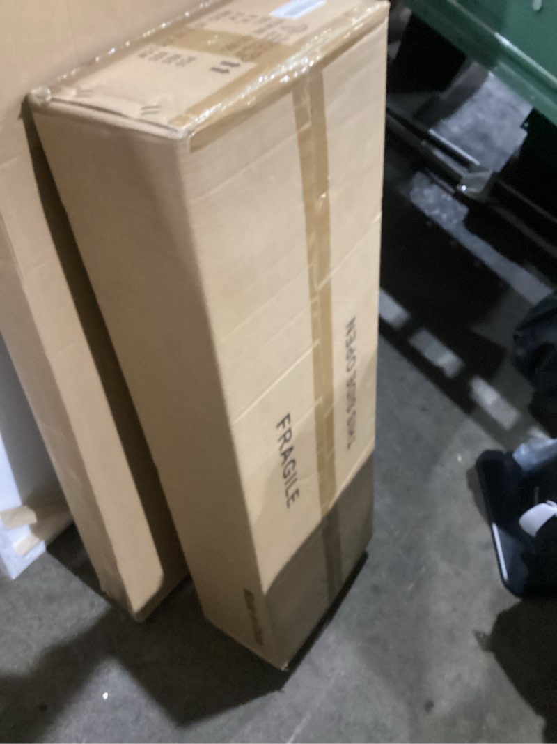 Condition photo showing New/Like New for 33.4" Modern Dining Room Chandelier, 4-Light Linear Chandelier with White Double Oval Linen Shade Large Hanging Pendant Light for Over Table Entryway Foyer Kitchen Island Light Fixture, E26