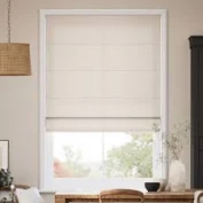 Joydeco Cordless Roman Shades, Linen Fabric Window Blinds, Thermal Insulated Blackout Blinds, Room D