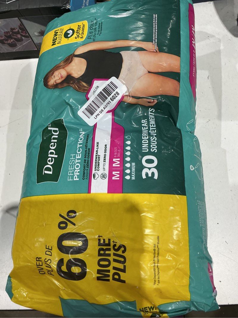 Condition photo showing Good Condition for depend fresh protection adult diapers, incontinence underwear for women, disposable, maximum, medium, blush, 30 count, packaging may vary medium 30