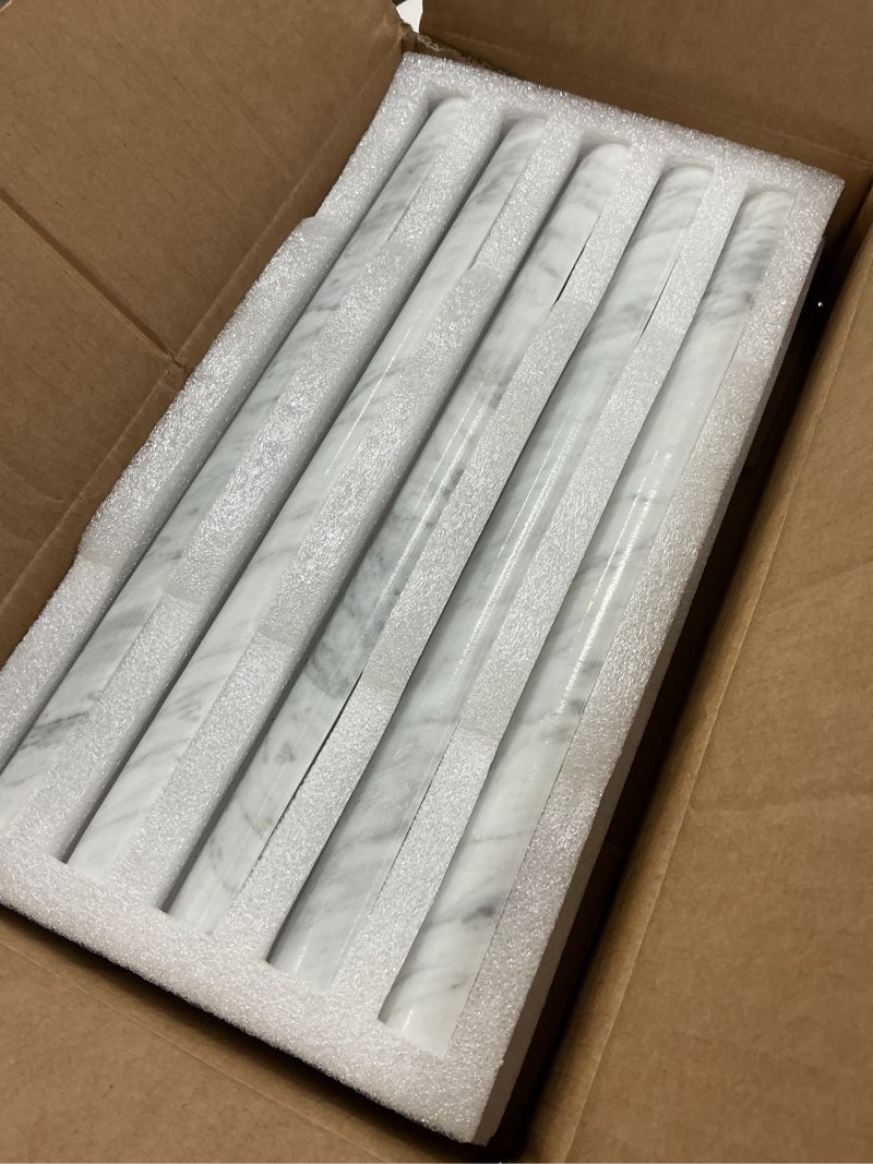 Condition photo showing Good Condition for 10-pack carrara white marble quarter round tile, 3/4" x 12" honed natural stone marble tile edge tri