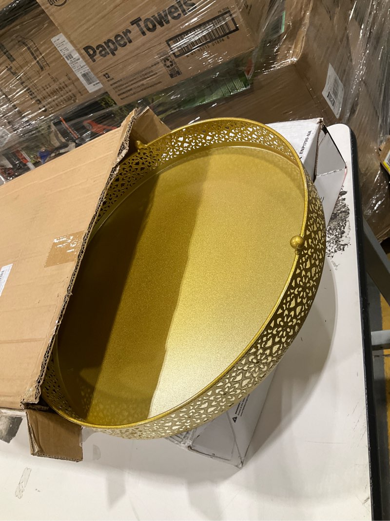 Condition photo showing Good Condition for wenqik cake stand 16 inch round metal cupcake dessert wedding cake stand cookies display holder fruit serving tray for table wedding birthday anniversary party(gold) stylish gold 16 inch