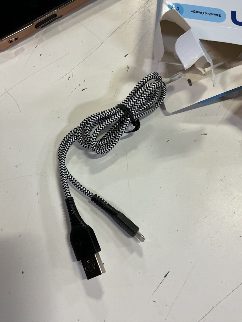 Condition photo showing As Is for onn 24w dual usb-a port car charger with 3ft a-lighting cable, mfi certified, black - compatible with iphone 14/13/12/11/x/xr/xs/8/7/6/5, ipad, airpods and more