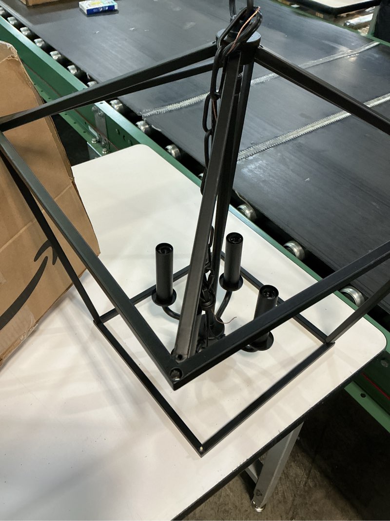 Condition photo showing As Is for (the color is black)allen + roth lane 4 -light polished nickel transitional metal square medium outdoor