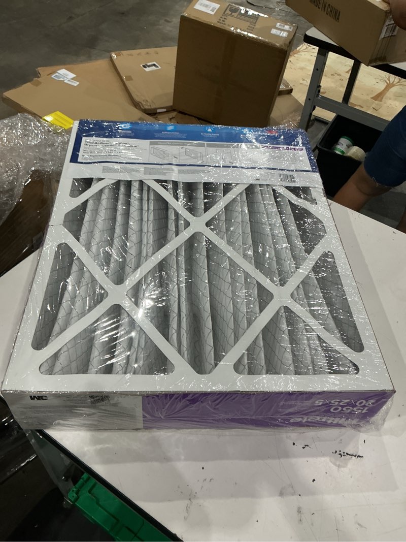 Condition photo showing New/Like New for filtrete 20x25x5 air filter merv 12, mpr 1550 certified asthma & allergy friendly 1-pack, fits trion airbear, ac furnace hvac filters, pleated electrostatic (actual size 19.56 x 24.13 x 4.75 in) 4.7" x 24.2" x 19.6"