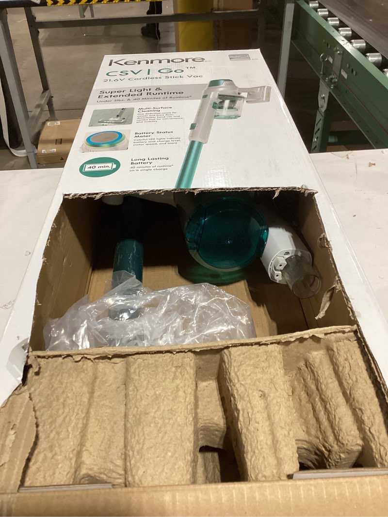 Condition photo showing As Is for Not tested Kenmore DS4020 Cordless Stick Vacuum Lightweight Cleaner 2-Speed Power Suction LED Headlight 2-in-1 Handheld for Hardwood Floor, Carpet & Dog Hair, Green