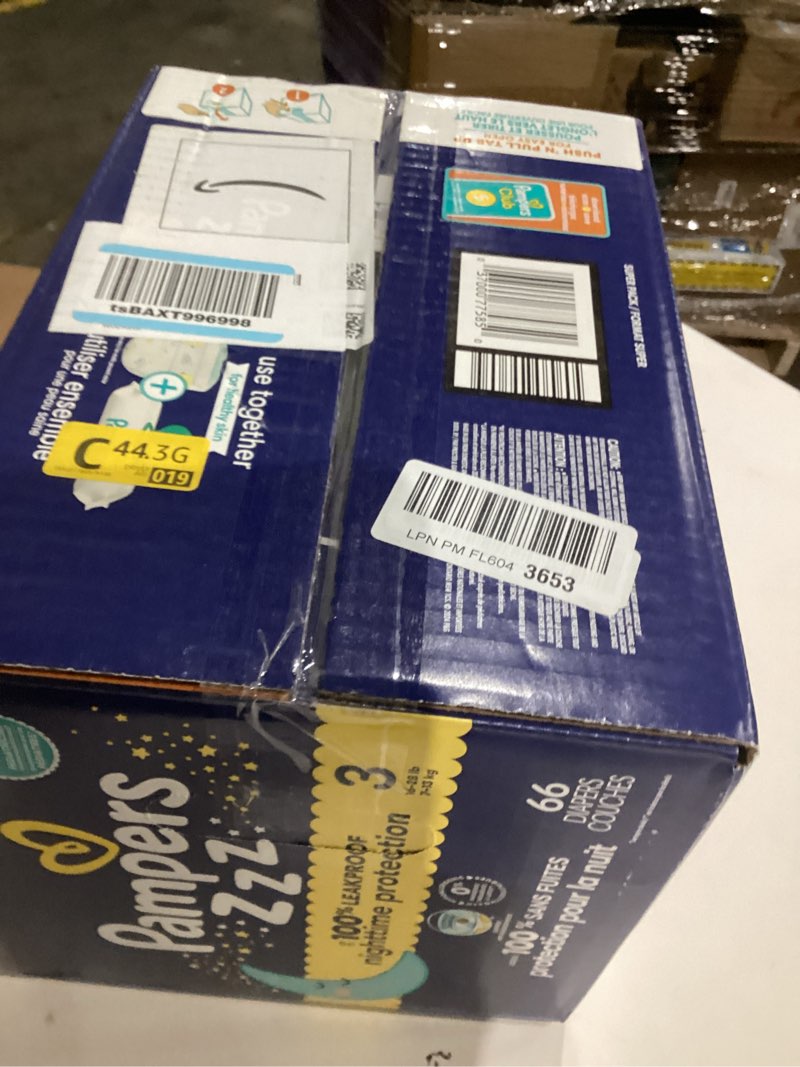 Condition photo showing As Is for Pampers ZZZ Overnight Diapers, Size 3 (16-28 lbs), 66 Count, Nighttime Protection Disposable Baby Diaper, Night Time Leak and Skin Protection Size 3 66