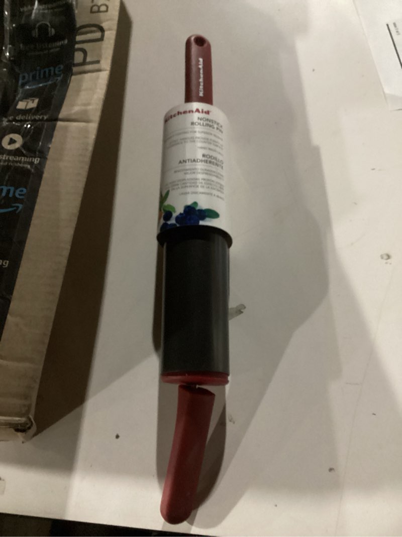 Condition photo showing As Is for KitchenAid Gourmet Rolling Pin, 2.5 x 2.5 x 22 Inch, Red Red 22in Handled