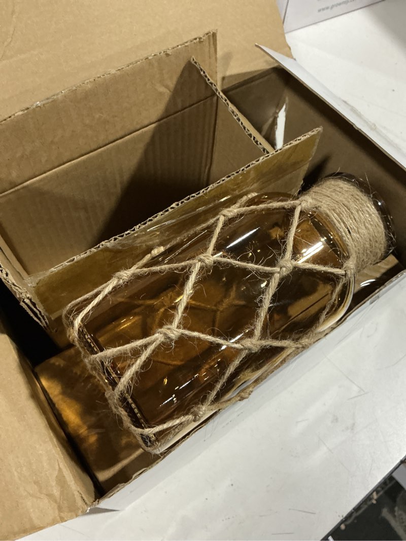 Condition photo showing Good Condition for chuangdi set of 2 coastal glass vases for flowers tsitp flower vase with boho rope small sea glass jar nautical beach bottle for wedding table centerpieces floral arrangement decor(light brown)