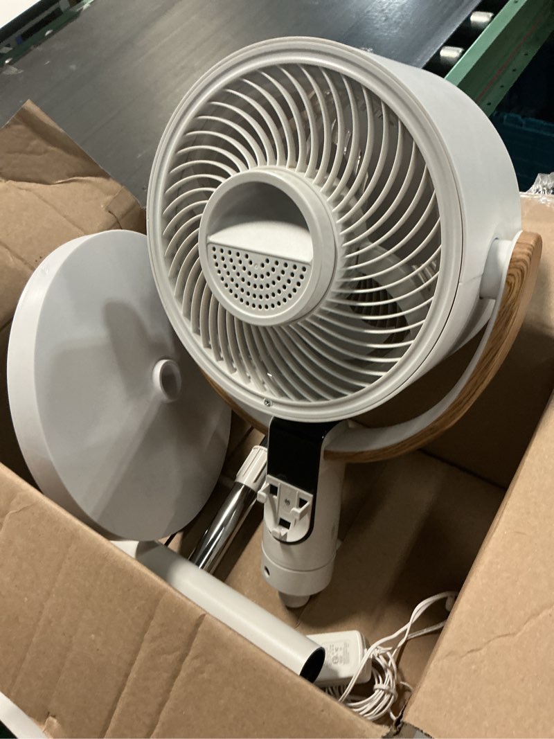 Condition photo showing As Is for better homes & gardens 8 inch air circulator pedestal fan, juliet collection, white and light honey