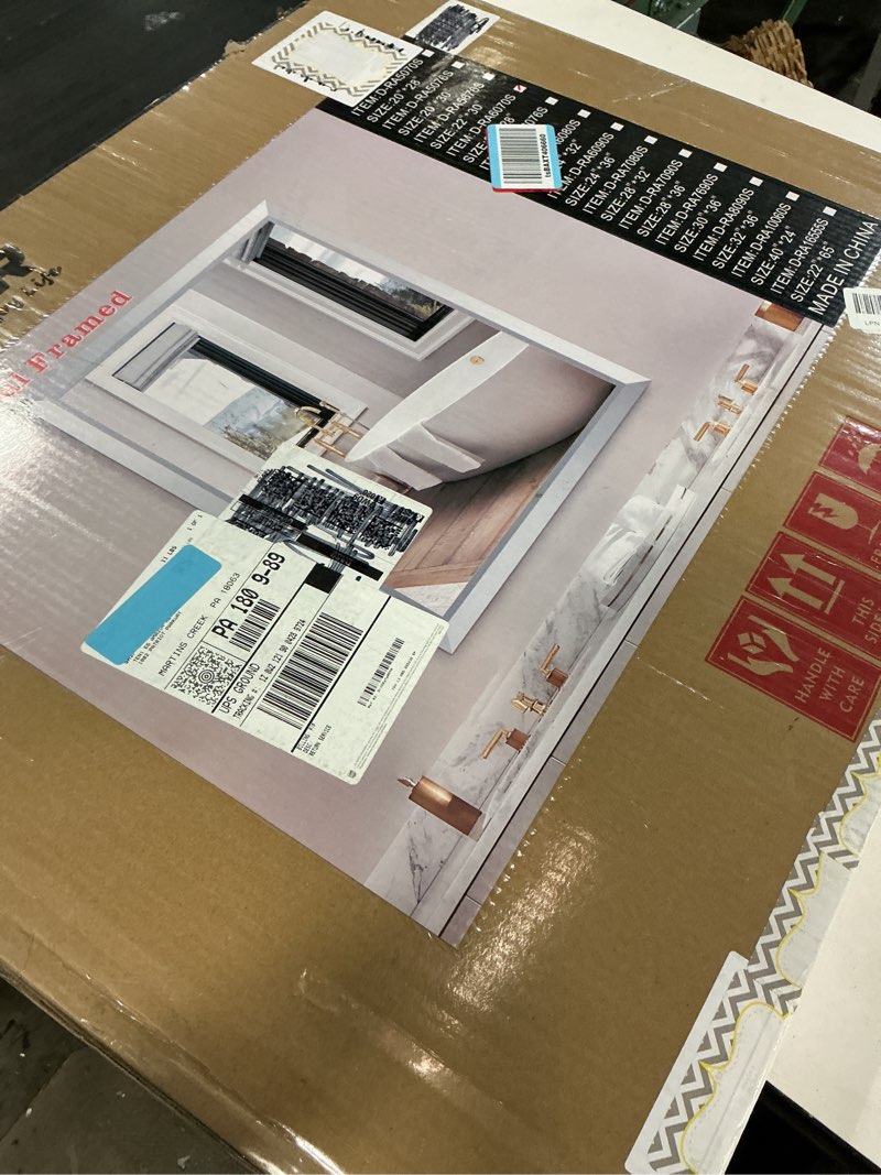 Condition photo showing Good Condition for SMIROR Brushed Silver Bathroom Mirror for Over Sink, 24”x 28” Metal Thick Framed Rectangle Vanity Mirror for Wall, Right Angle Corner, Anti-Rust, Horizontally or Vertically Mounted Silver 28"L x 24"W