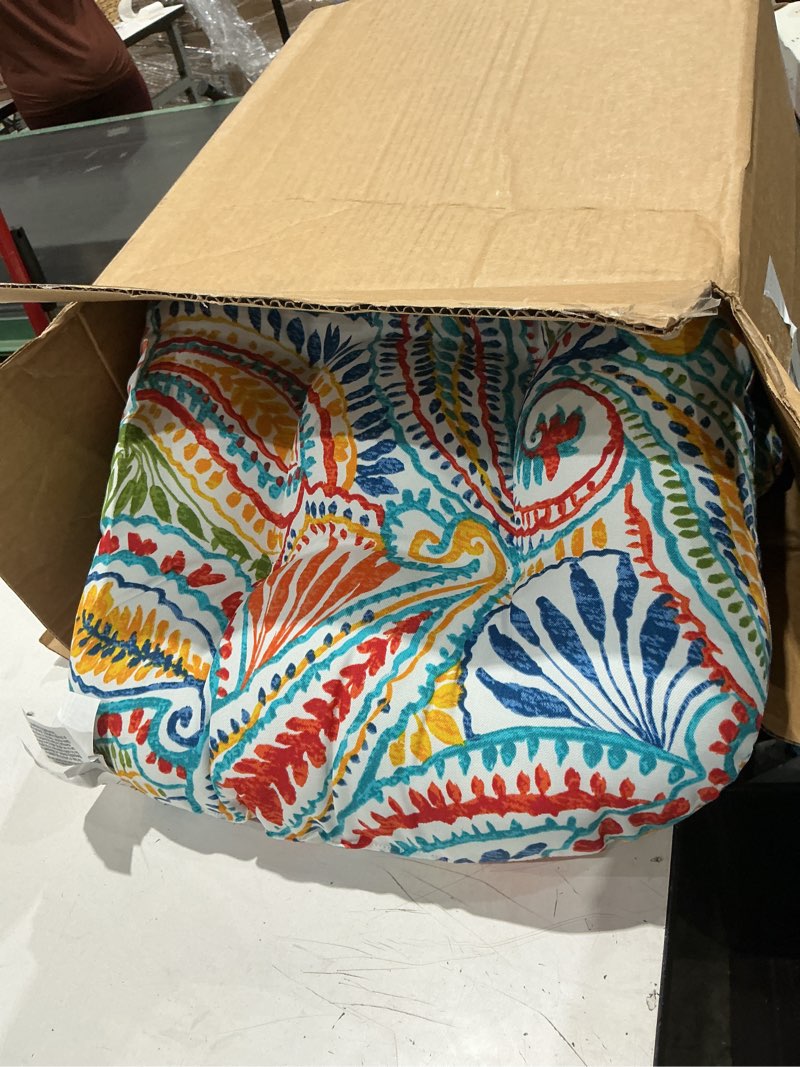 Condition photo showing Good Condition for pillow perfect paisley indoor/outdoor chair seat cushion, tufted, weather, and fade resistant, 19" x 19", blue/multi ummi, 2 count 19" x 19" blue/multi ummi