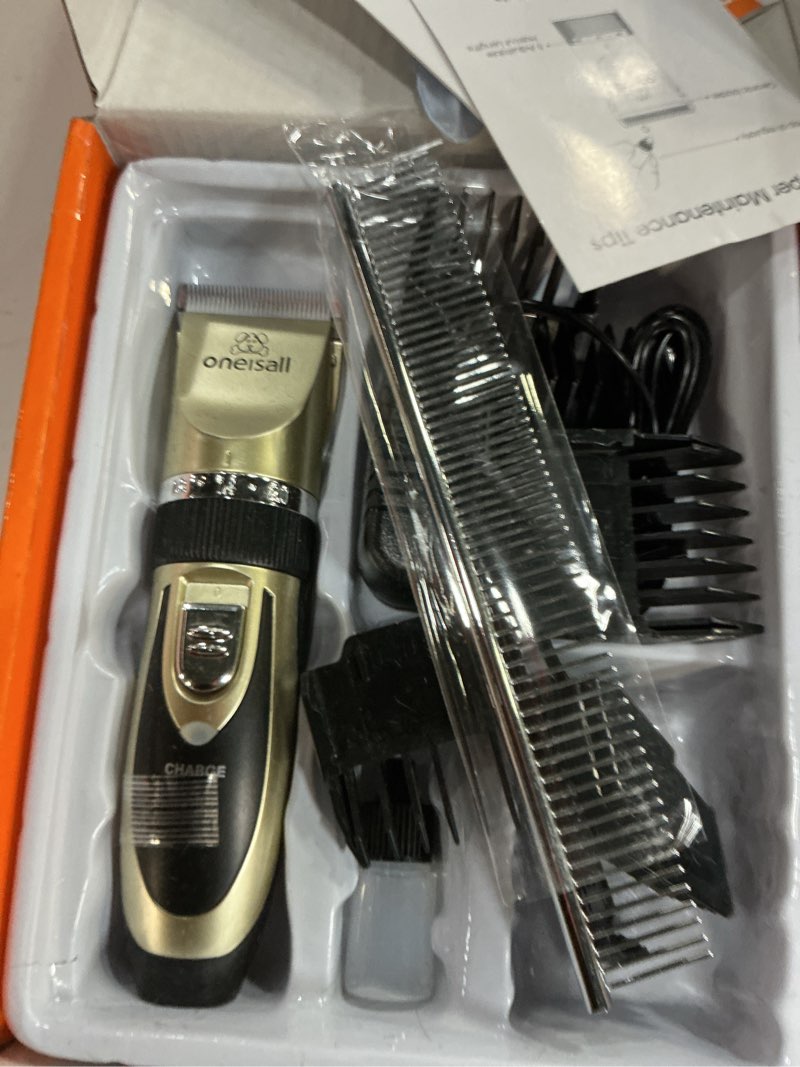 Condition photo showing As Is for oneisall dog clipper low noise, dog grooming kit with rechargeable, pet shaver cordless electric quiet hair clipper set for dogs cats pets?gold?