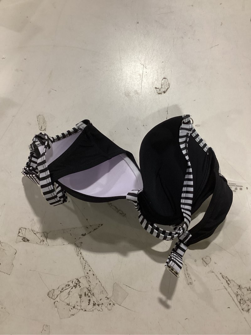 Condition photo showing Good Condition for SweatyRocks Women's Striped Push Up Bikini Tops Underwire Vintage Swimsuits Top Black Small