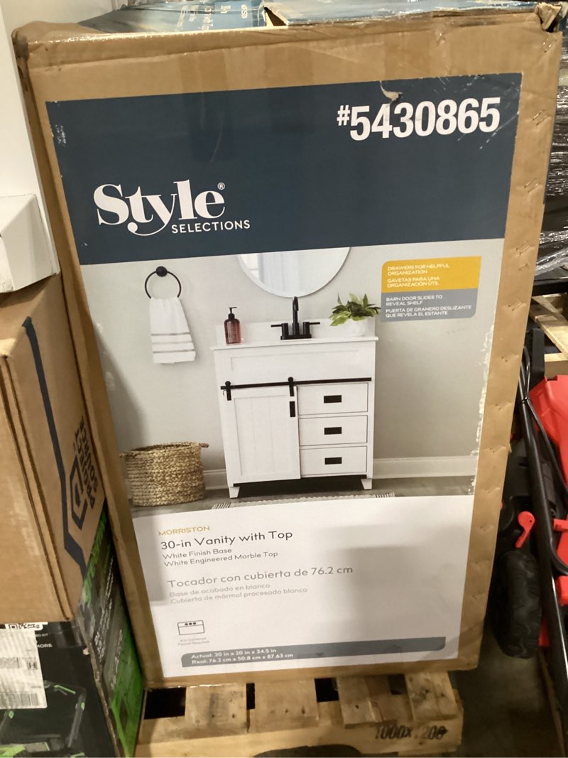 Condition photo showing Good Condition for style selections morriston 30-in white undermount single sink bathroom vanity with white engineered stone top