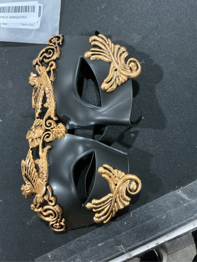 Condition photo showing Good Condition for JOYFISCO Masquerade Mask for Men Vintage Roman Greek Venetian Mask for Halloween Mardi Gras Prom Ball Cosplay Party Costume Antique Brass