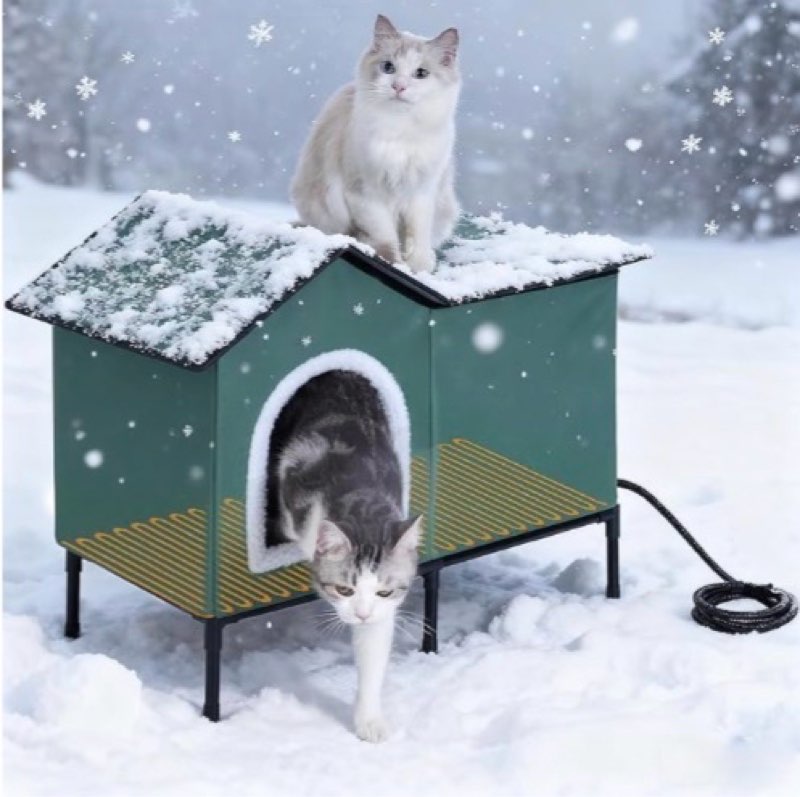 Heated Cat Houses for Outdoor Cats in Winter, Heated cat House for Indoor and Kitty Shelter for Your Pet to Stay Warm and Cozy, Easy Assemble (Green, X-Large)