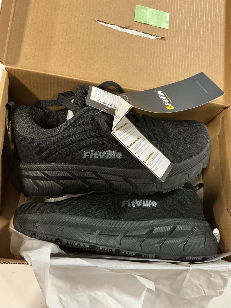 Condition photo showing New/Like New for fitville women breathable wide running shoes lightweight non slip extra wide shoes ( all black  7 wide)