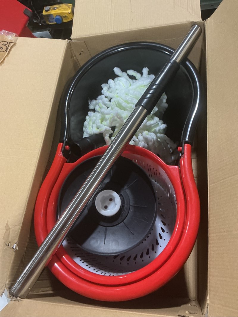 Condition photo showing As Is for mop and bucket set strongest heaviest duty mop - best floor mop easy to use - for professional home floor cleaning system - 360 spin non scratch microfiber wet jet mop with integrated wringer bucket