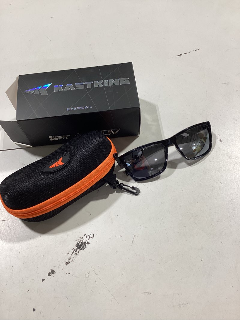 Condition photo showing New/Like New for kastking flatrock polarized sport sunglasses for men and women, ideal for driving fishing cycling running, uv protection frame: gloss tal gray /lens:smoke - flash mirror