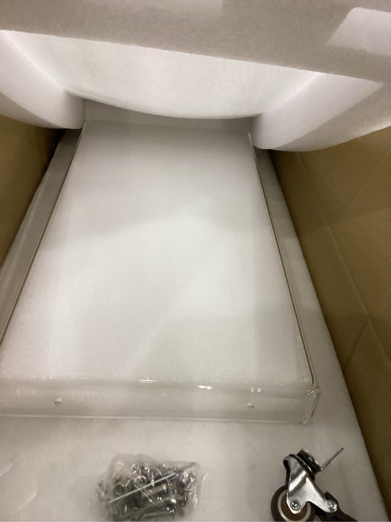 Condition photo showing New/Like New for Dethan Acrylic Bar Cart – Clear 3-Tier Utility Rolling Serving Cart with Lockable Wheels, Modern Transparent Bar Cart for Home, Kitchen, Bedroom, or Office – Compact Acrylic Side Table Storage SYYKL-TC01