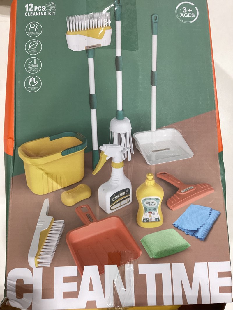 Condition photo showing As Is for Coolplay 12pcs Mop and Cleaning Toys Set Kids Toddlers Pretend Play Broom Set, Detachable Broom Mop 