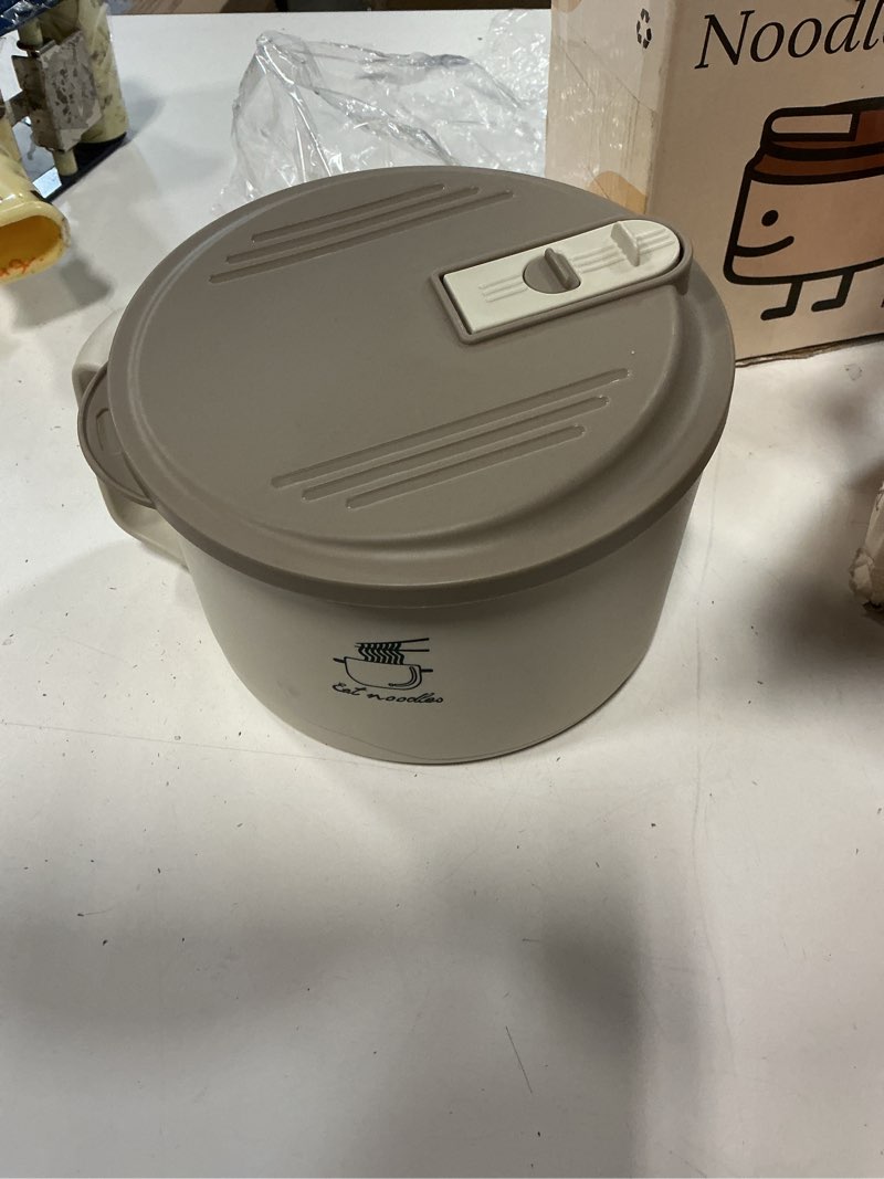 Condition photo showing Good Condition for Portable Rapid Ramen Cooker Sealed with Drain Holes, Stainless Steel Ramen Maker Burn-Proof for Office Ramen Bowl Large Capacity(1100ML,Beige) Beige 1100ML
