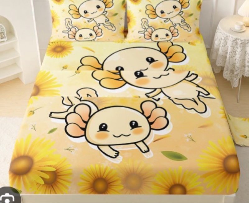 QOOMO Cute Axolotl Soft Microfiber Bed Sheets Cartoon Sunflower Super Soft Kids Bedding Set Kawaii S