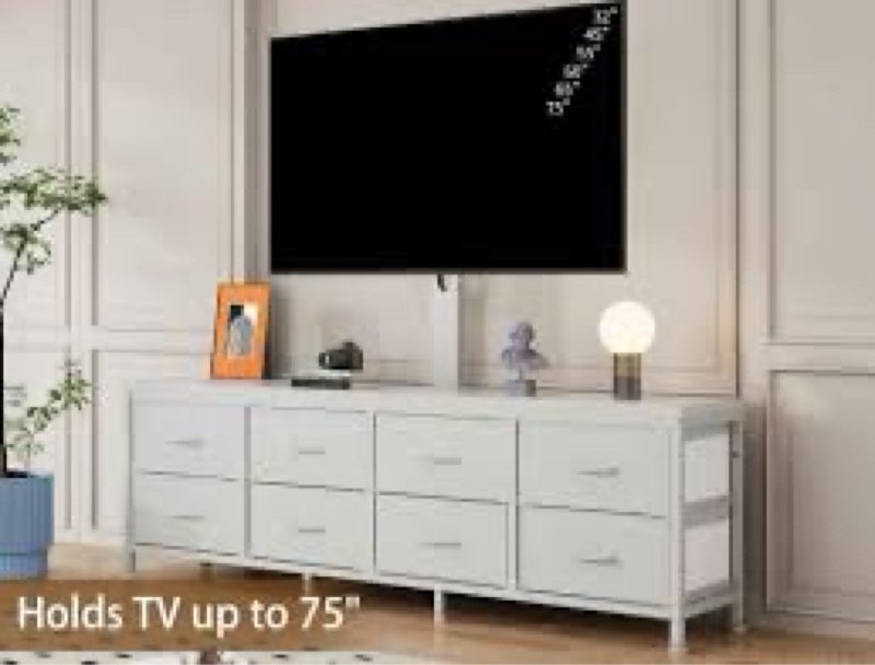 DrawXynth 63 Inch Dresser TV Stand with Mount, Long Fabric Dressers Entertainment Center with 8 Draw