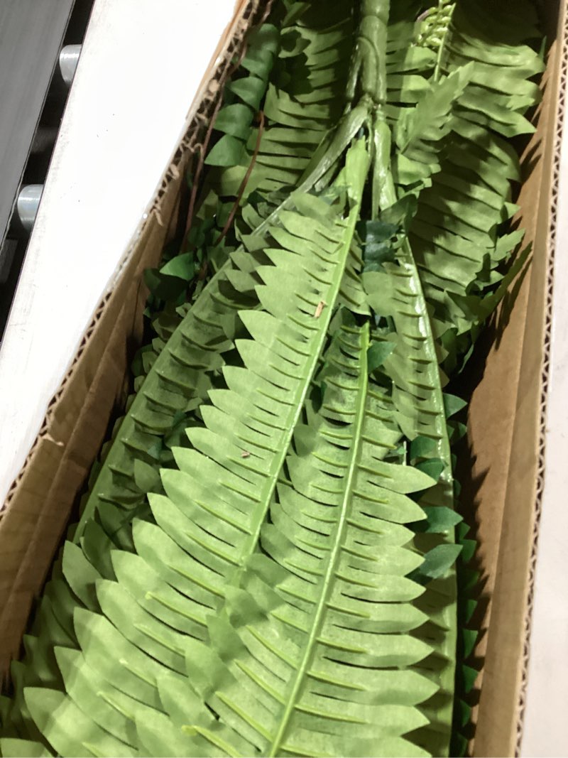 Condition photo showing Good Condition for cqure 45" fake ferns artificial plants large,set of 2 artificial boston ferns faux hanging fake plants for outdoors planter home garden decor,60 branches 45'' 60 leaves-2pcs