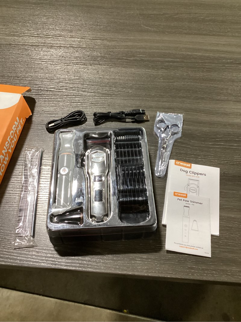 Condition photo showing Good Condition for oneisall dog grooming kit for heavy thick hair&coats/low noise rechargeable cordless waterproof dog clippers for grooming animals&pets/pet shaver with stainless steel blade and paw trimmer