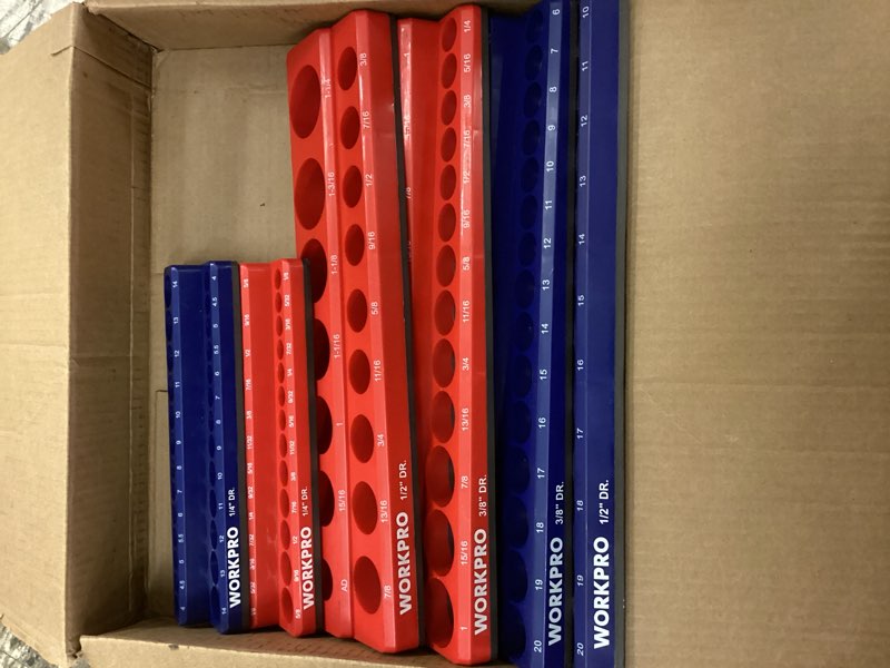 Condition photo showing Good Condition for workpro magnetic socket organizer set, 6-piece socket holder set includes 1/4", 3/8", 1/2" drive metric sae socket trays, holds 143 pieces sockets, christmas gift for men(socket not included) 6 pieces-1/4", 3/8", & 1/2" dr, sae & metric