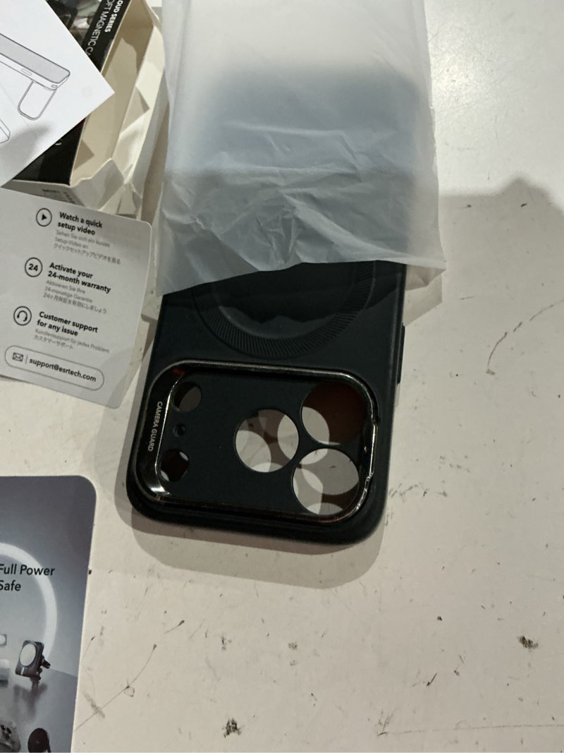 Condition photo showing Good Condition for esr silicone case for iphone 17 pro, built-in camera stash stand compatible with magsafe, military-grade drop protection magnetic phone case for iphone 17 pro, cloud series, black black iphone 17 pro