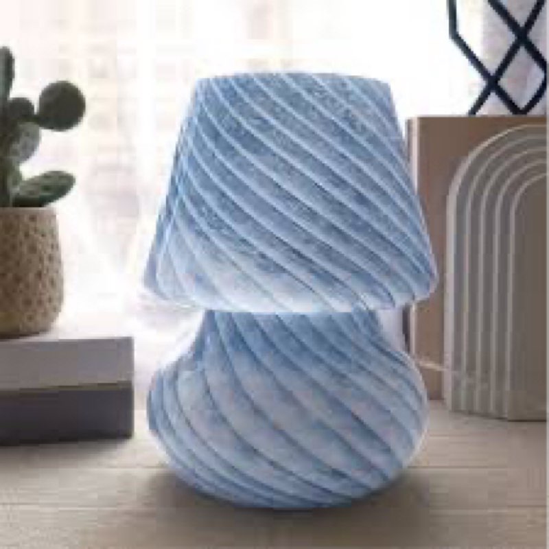 Urban Lifestyle 10" Blue Stripe Glass Mushroom Lamp, Modern Retro Table Lamp for Bedroom, Living Roo