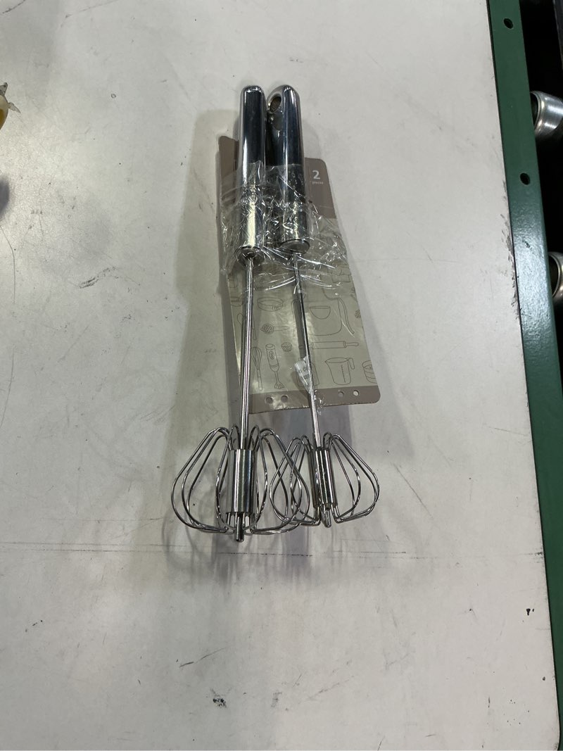 Condition photo showing As Is for (similar to stock photo) semi automatic stainless steel handheld egg whisk, rotary whisk for blending, whisking & beating, non electric silent mixer for dye applicator, cake cream decoration, multi function kitchen tool( 2 pieces)