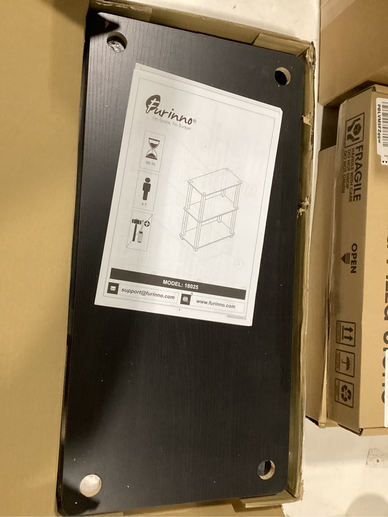Condition photo showing New/Like New for Furinno TURN-S-TUBE Storage Shelves, 3-Tier Book Shelf, Corner Shelf, Toolless Open Shelves, for Organization and Storage, Living Room, Garage, Home Office, Americano Americano/Black 3-Tier Square Tube