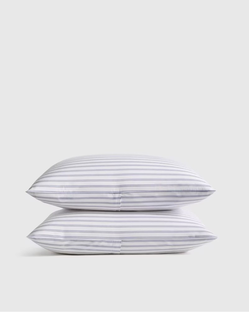 organic crisp percale double stripe sham set 20in x 36in white/mineral