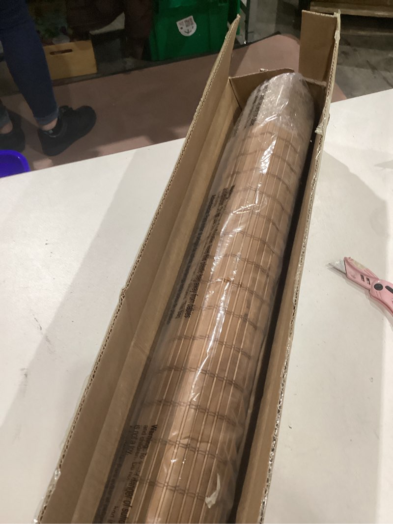 Condition photo showing Good Condition for simlair to not exact bamboo blinds for interior windows, easy to install bamboo shades for indoor windows, custom roller shades for indoor window and outdoor patio, 23\" w x 48\" h bamboo carbonized broad 23\"w x 48\"h