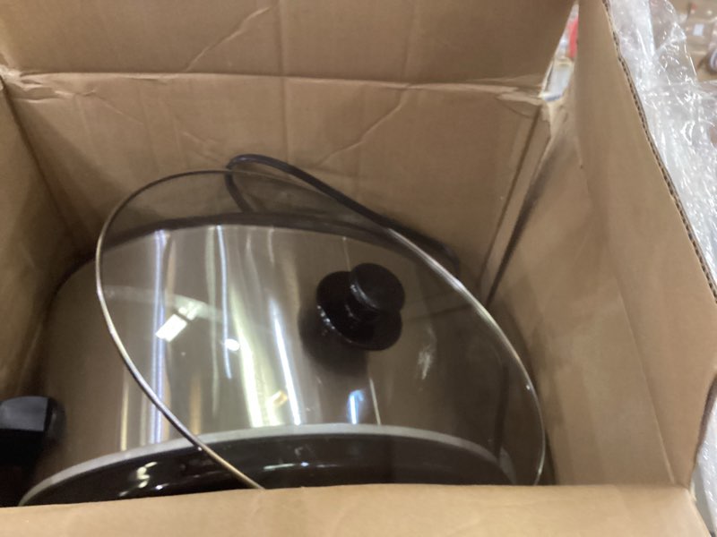 Condition photo showing As Is for Elite Gourmet Stainless Steel Slow Cooker, Dishwasher-Safe with Tempered Glass Lid, Cool-Touch Handles, Removable Stoneware Pot, 8.5 Quart,MST-900V