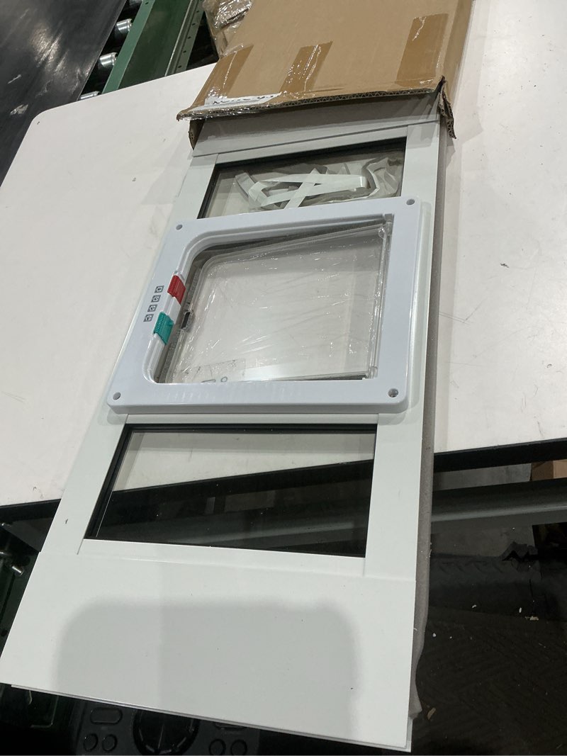 Condition photo showing Good Condition for aluminum cat door for windows - adjustable to fit window width 24"-28", quick-fit cat door window insert, magnetic suction design, perfect for cats white tall fit 24"-28" window