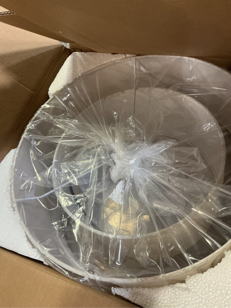 Condition photo showing New/Like New for 16-inch flush mount ceiling light fixture with linen fabric shade, modern drum light fixture 3-light bedroom lights for ceiling, farmhouse for living room, dining room, kitchen, entrance