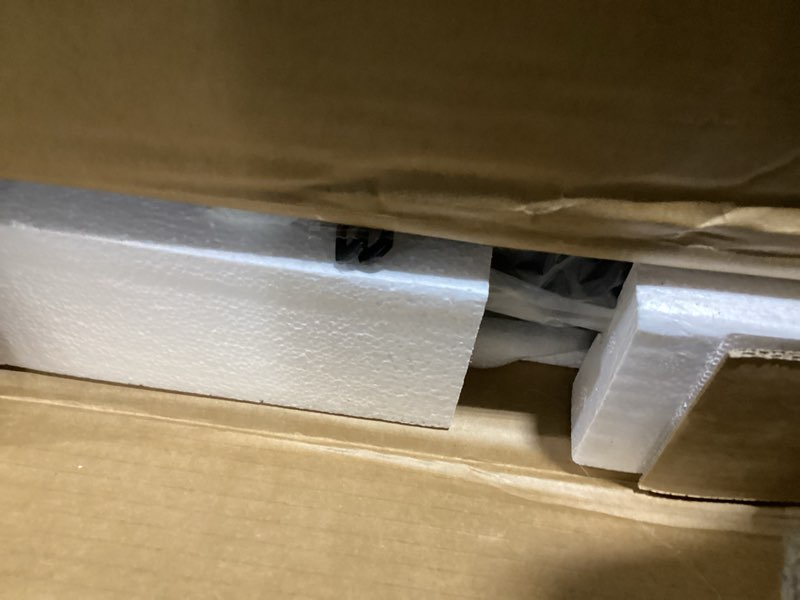 Condition photo showing As Is for ODK 40 Inch Gaming Desk with USB Power Outlets and LED Lights, Reversible L Shaped Computer Desk with Storage Shelves & Monitor Stand, Corner Home Office Desk Table, Carbon Fiber Surface, Black Carbon Fiber Surface, Black 40 Inch