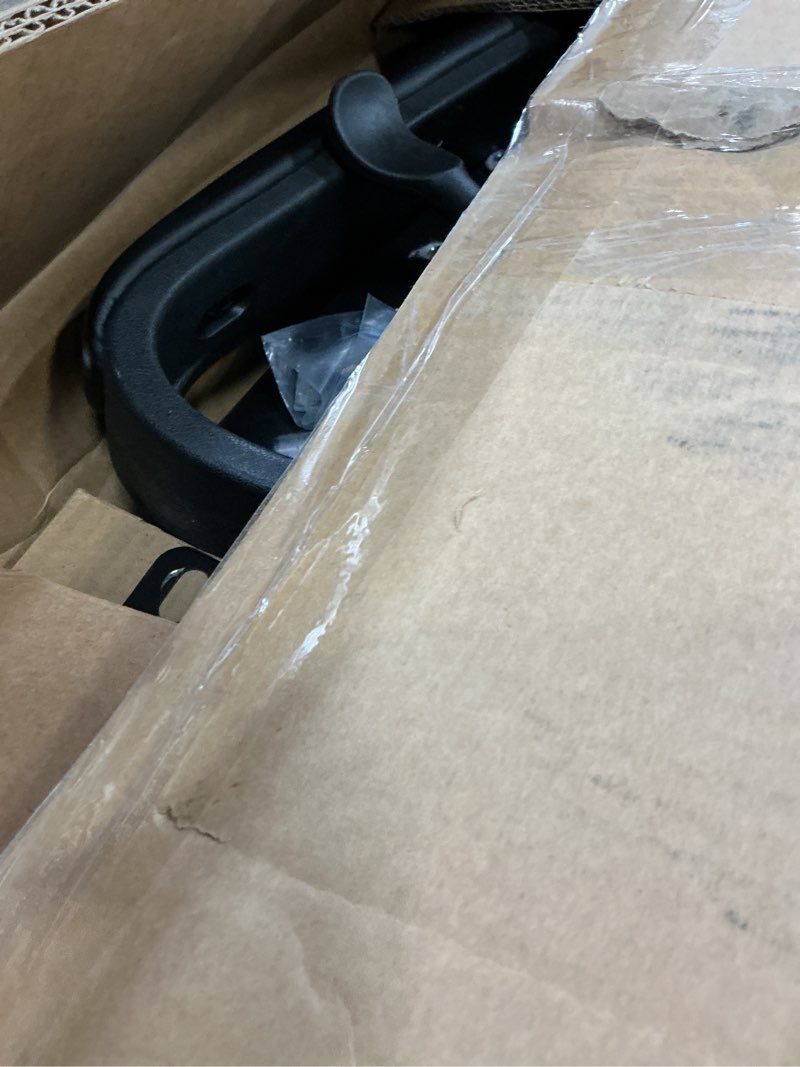 Condition photo showing As Is for amazon basics office task chair with adjustable height, 360° swivel, padded armrests, mid-back, rolling, 275 pound capacity, 24.2"d x 24"w x 34.8"h, black faux leather