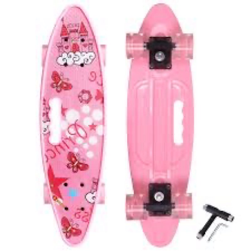 Nattork 23.5 Inch Mini Cruiser Girls Skateboard with Portable Handle Classic Retro Plastic Complete 