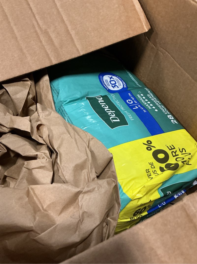 Condition photo showing As Is for depend fresh protection adult diapers, incontinence underwear for men, disposable, maximum, large, grey, 72 count (2 packs of 36), packaging may vary large 72