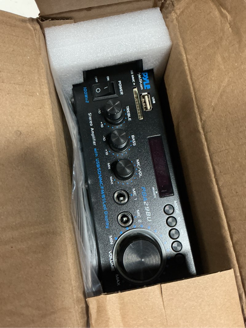 Condition photo showing Good Condition for pyle 200w stereo power amplifier with bluetooth - dual channel audio receiver - led display - rca - usb - sd - mic in - fm radio - aux input - perfect for home & computer audio - pda29bu.5 basic feature